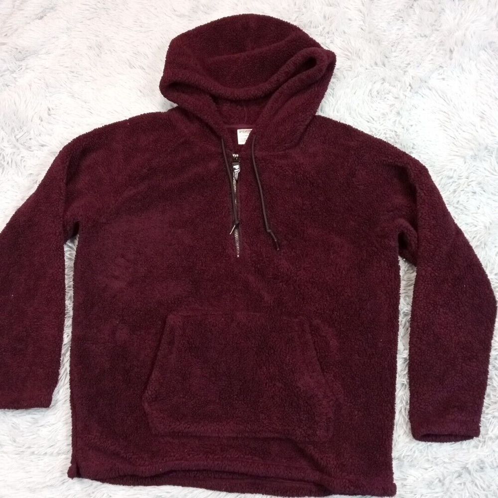 Pink Victoria's Secret Sweatshirt‎ Womens L Red Hoodie Fleece Half Zip Pocket